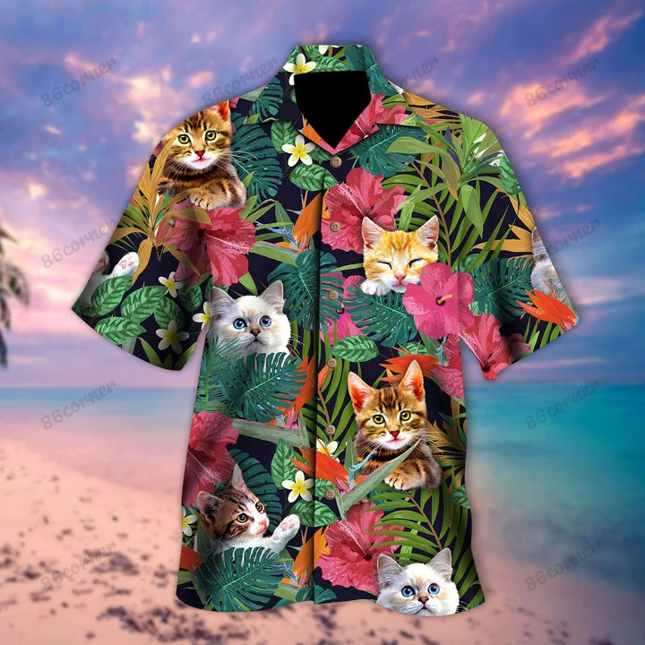 Cats Hawaii Shirt/ Summer aloha shirt/ Gift for summer