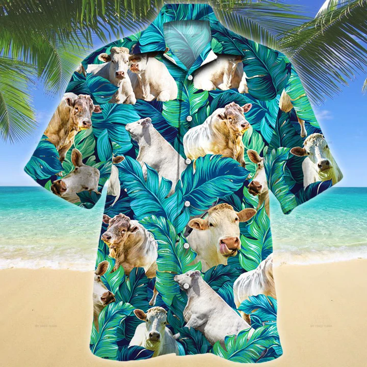 Charolais Cattle Lovers Hawaiian Shirt/ Cow aloha shirt for men/ Hawaii shirt women
