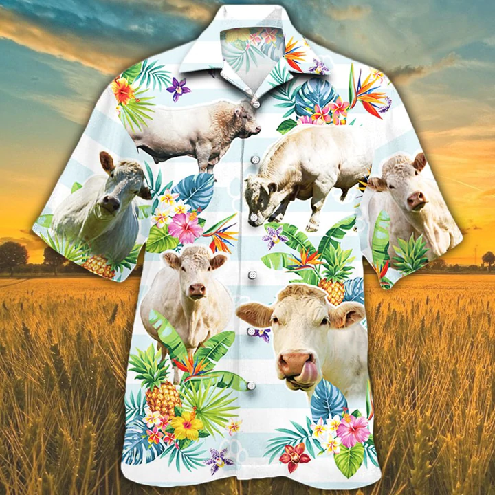 Charolais Cattle Hawaiian shirts for men/ women/ Cow Lovers Tropical Flower Hawaiian Shirt