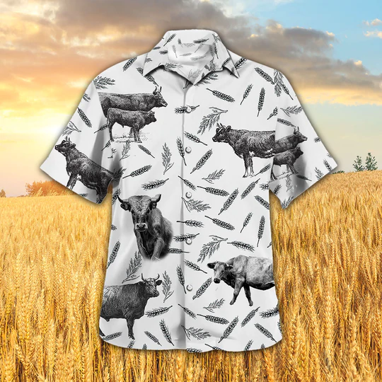 Charolais Pattern Hawaiian Shirt/ Cow Aloha Shirts/ Gift for cow lovers