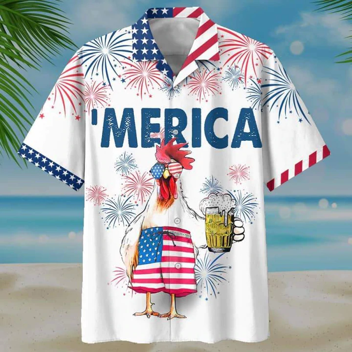 Chicken And Beer 4th of july Hawaiian Shirt/ Hawaiian shirts for men/ Women