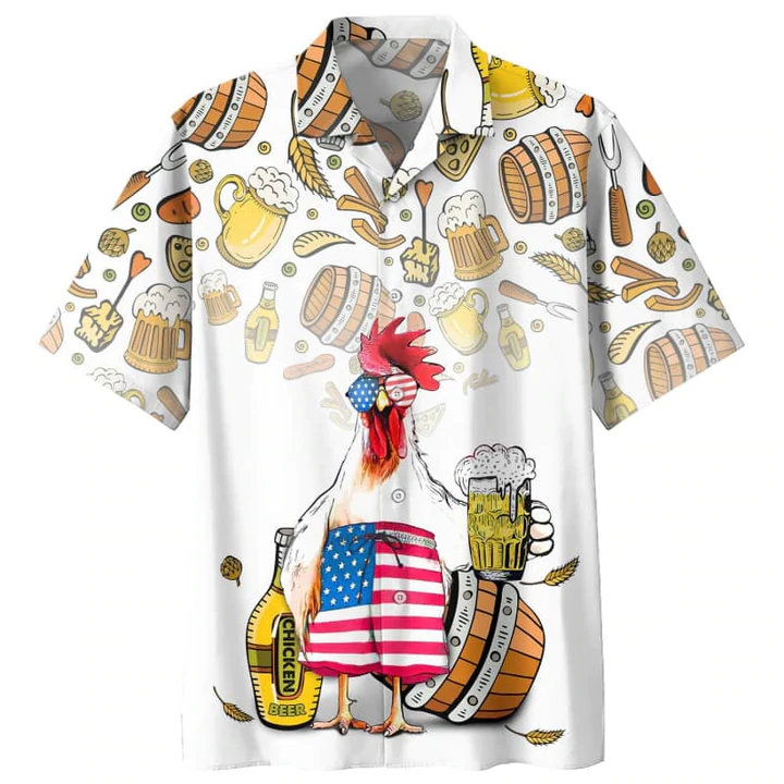 Chicken Beer Hawaiian Shirt/ Summer Men Hawaiian Shirts - Casual Button Down Short Sleeve Shirt