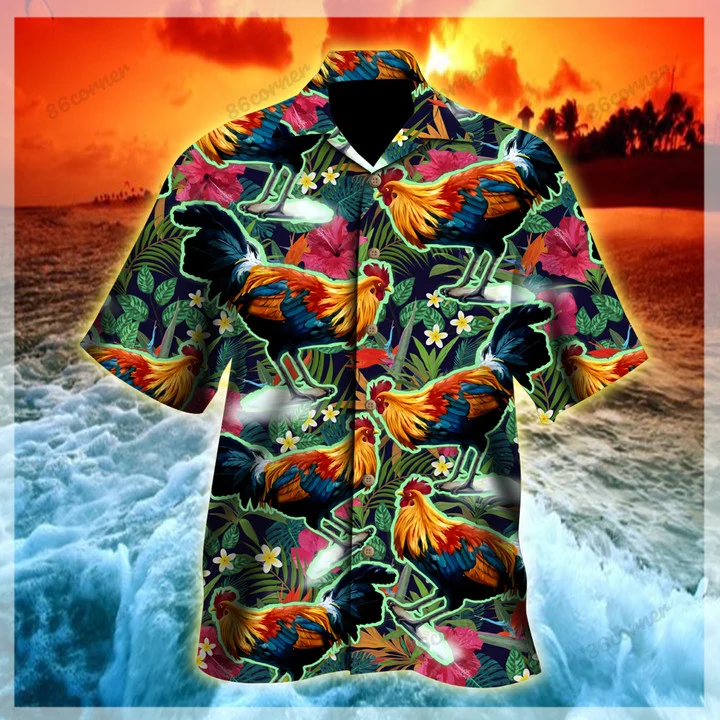 Chicken Hawaii Shirt/ Summer aloha shirt/ Gift for summer