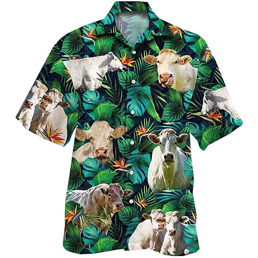 Chorolais Cow Tropical Hawaiian Button Up Shirt/ Cows lovers Hawaiian Shirt for men/ Women
