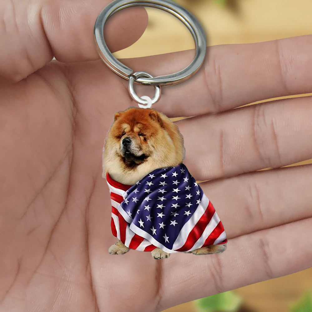 Chow Chow American Patriot Flag Acrylic Keychain