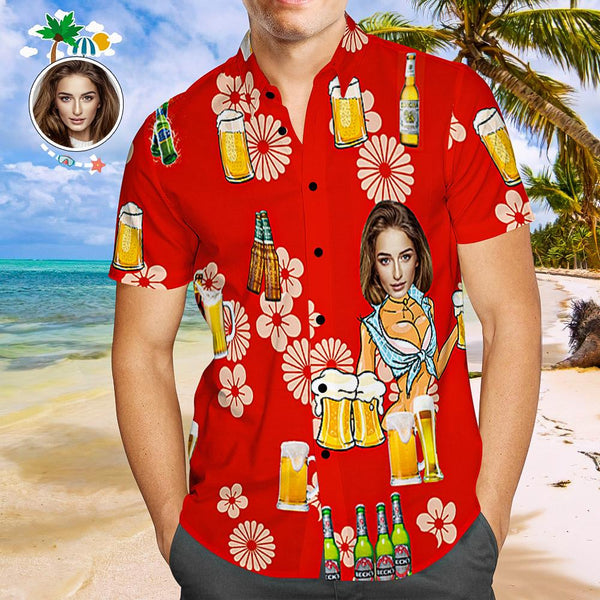 Men Custom Face Girlfriend and Wife All Over Print Hawaiian Shirt/ Funny Shirt for Him