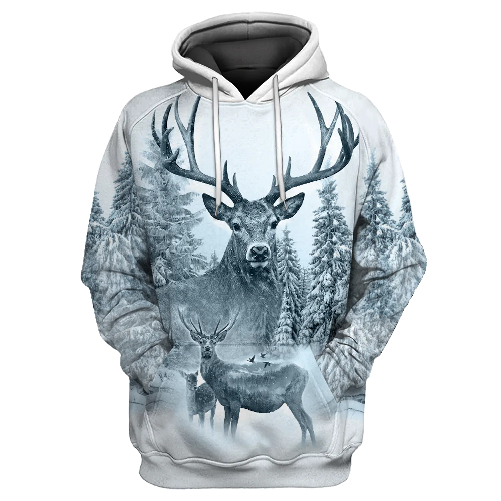 White Deer Hunting 3D Full Print Hoodie Deer Hunting Hoodies