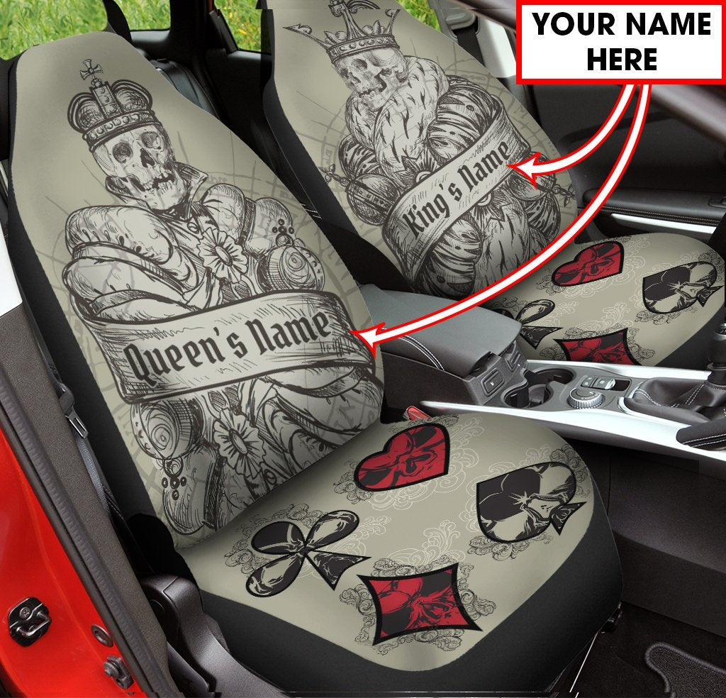 Customize Name Couple Skull For Front Car Seat Cover