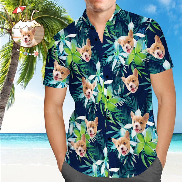 Custom Hawaiian Shirt with Face Custom Dog Face Tropical Shirts Leaves/ Gift for Dog Lovers