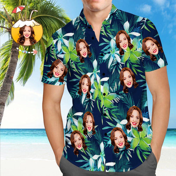Custom Hawaiian Shirt with Face Custom Dog Face Tropical Shirts Leaves/ Gift for Dog Lovers
