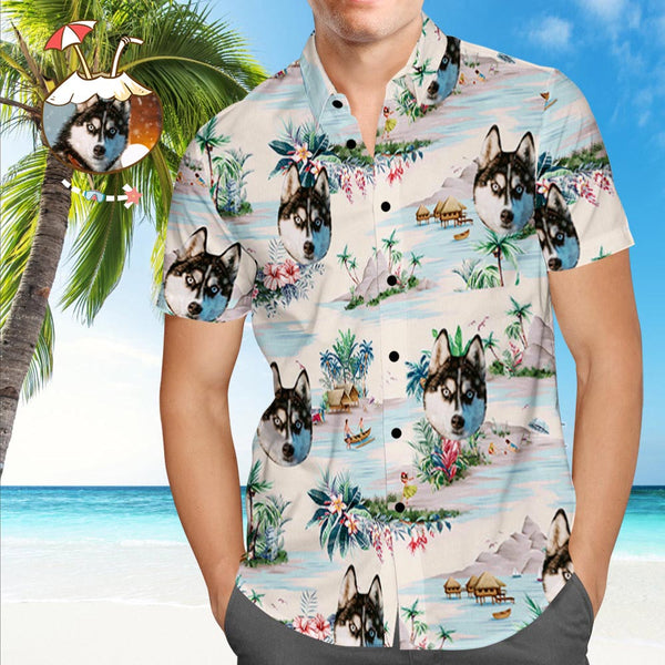 Custom Dog Face Hawaiian Shirt Custom Tropical Shirts Men''s All Over Print Hawaiian Shirt
