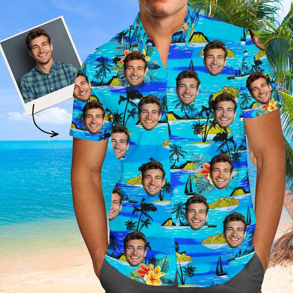 Custom Face Men''s Hawaiian Shirt Gang Style/ Best Gift for Summer Holiday/ Upload Photo Hawaiian Shirt