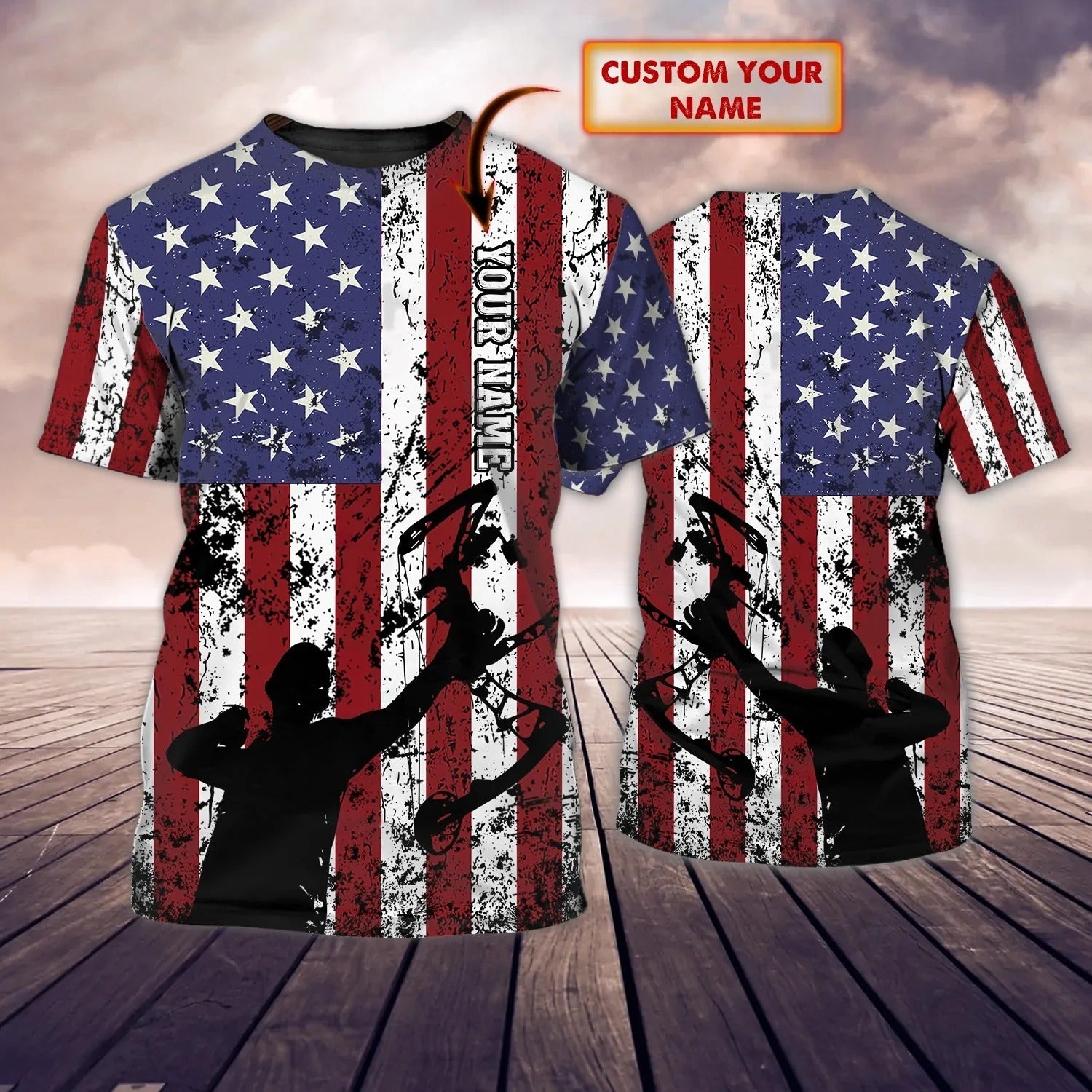 Personalized Archery Shirt American Flag Pattern 3D All Over Printed Archery Player Team Uniform Shirts