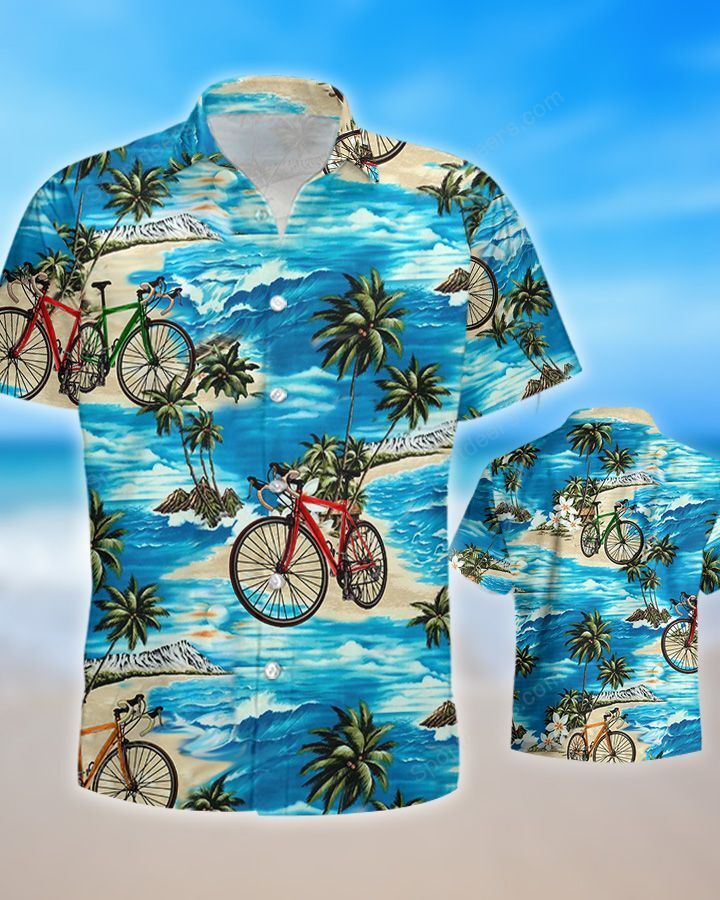 Cycling Watercolor Hawaiian Shirt/ Summer gift/ Hawaiian Shirts for Men/ Aloha Beach Shirt