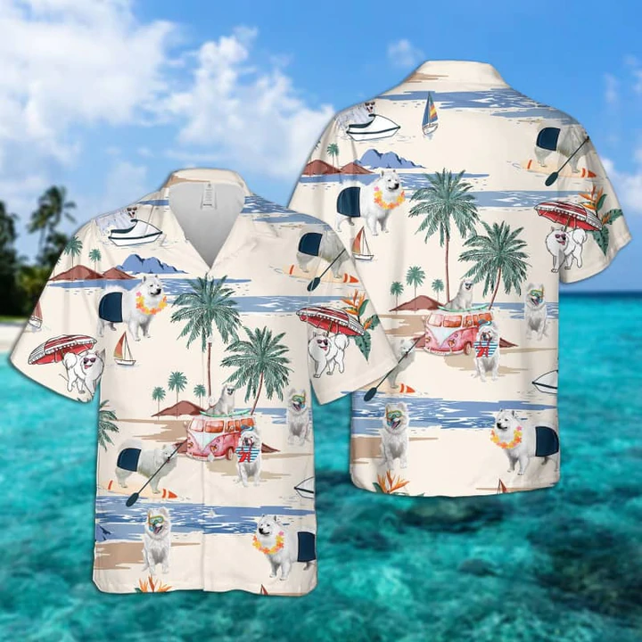 Canadian Eskimo Dog Summer Beach Hawaiian Shirt/ Hawaiian Shirts for Men Short Sleeve Aloha Beach Shirt