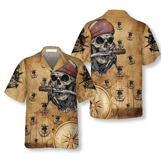 Captain Pirate With Knife Anchors Vintage Design Hawaiian Shirt