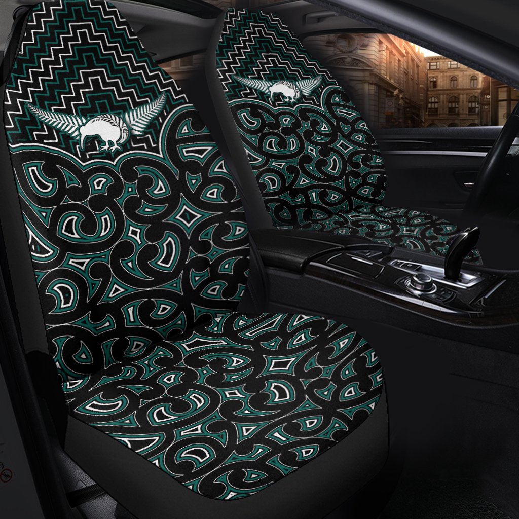 New Zealand Car Seat Cover Maori Graphic Tee patterns Green