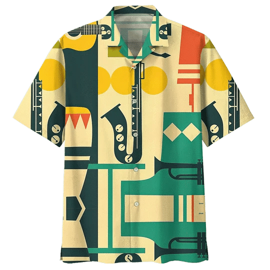 Cartoon Saxophone Background Design Hawaiian Shirt