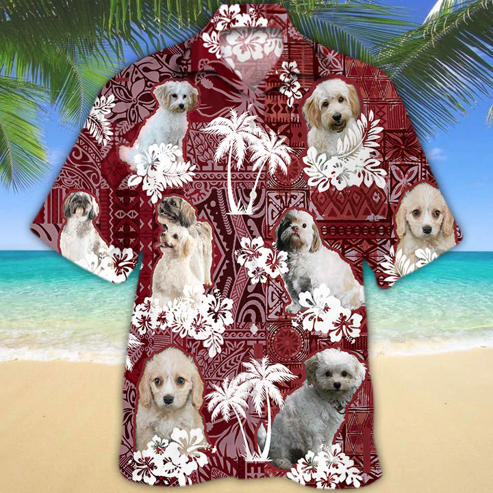 Cavachon Red Hawaiian Shirt/ Gift for Dog Lover Shirts/ Animal Summer Shirts/ Hawaiian Shirt Men