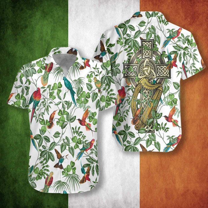 Celtic cross Irish St. Patrick''s Hawaiian Shirt/  Shamrock Shirt/ Irish Day Hawaiian Shirt