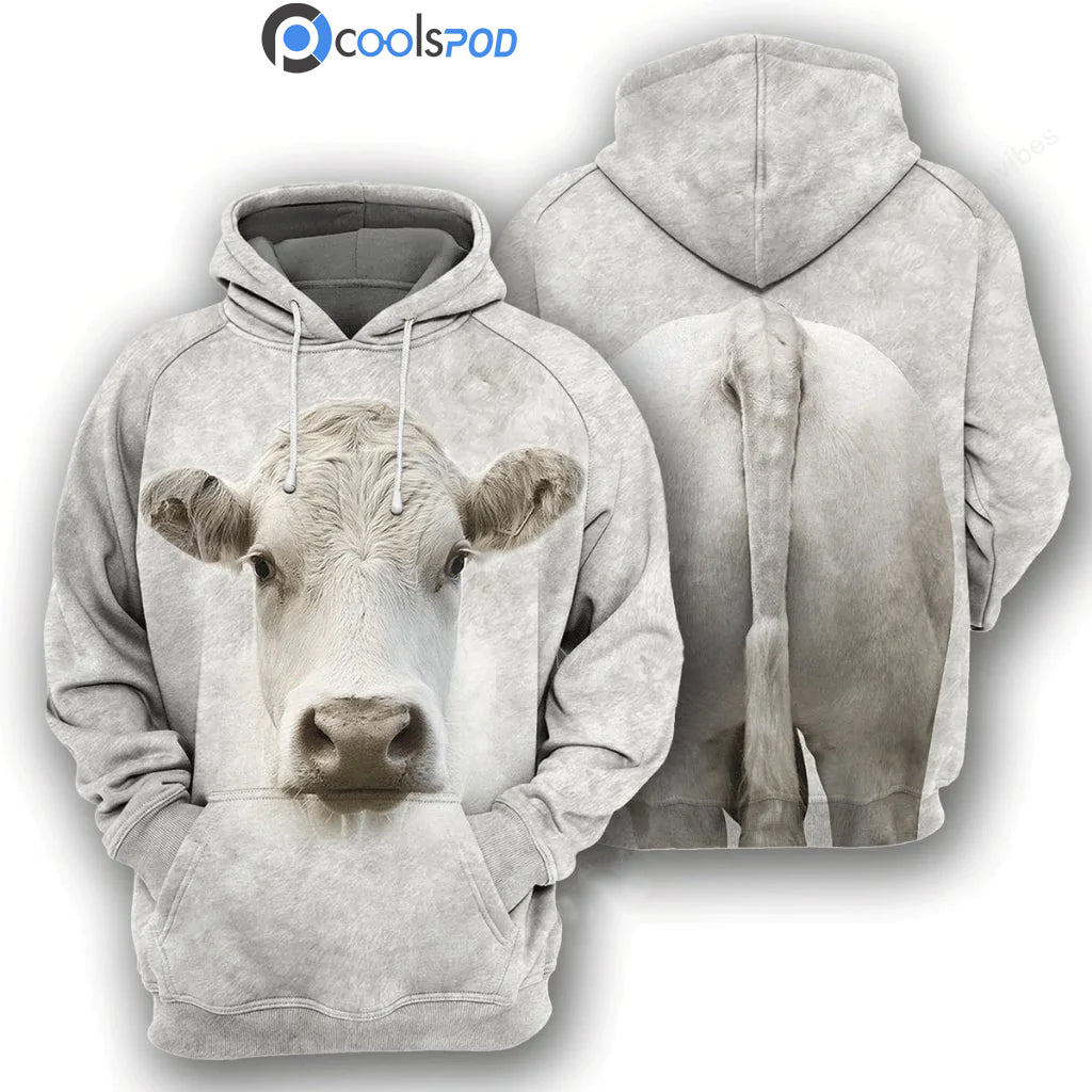 Charolais Cattle 3D All Over Printed Hoodie Funny Cow Hoodie For Him Her/ Farm Animal Hoodies