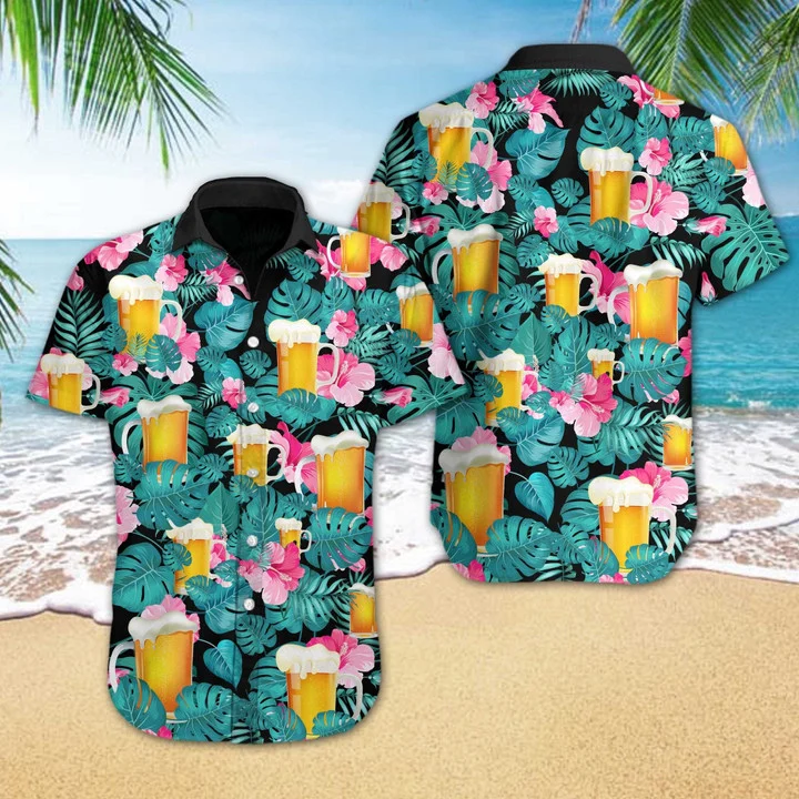 Cheer Nice Beer Tropical Hawaiian Shirt/ Short Sleeve Hawaiian Aloha Shirt for men