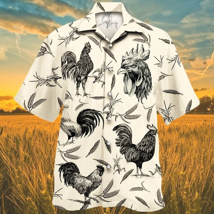 Chicken Farm Lovers Black And White Hawaiian Shirt