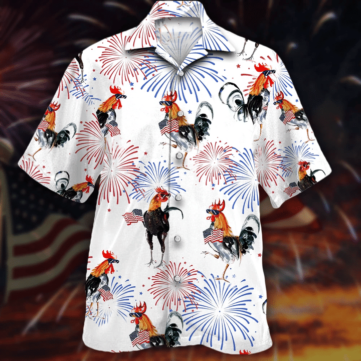 Chickens And Fireworks White Theme Hawaiian Shirt