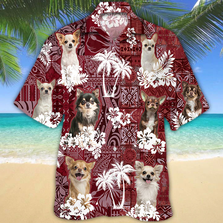 Chihuahua Red Hawaiian Shirt/ Gift for Dog Lover Shirts/ Animal Summer Shirts/ Hawaiian Shirt Men