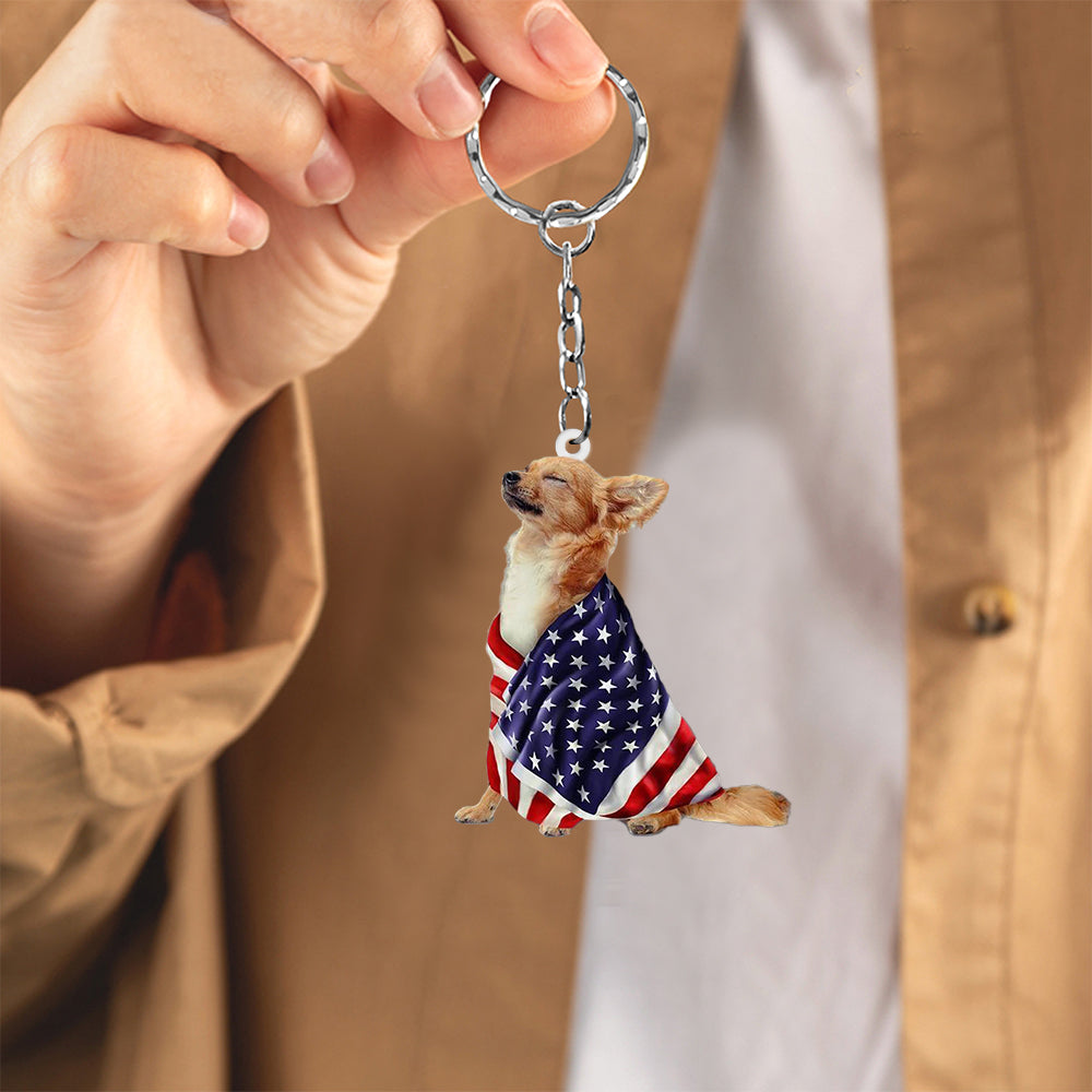 Chihuahua American Patriot Flag Acrylic Keychain