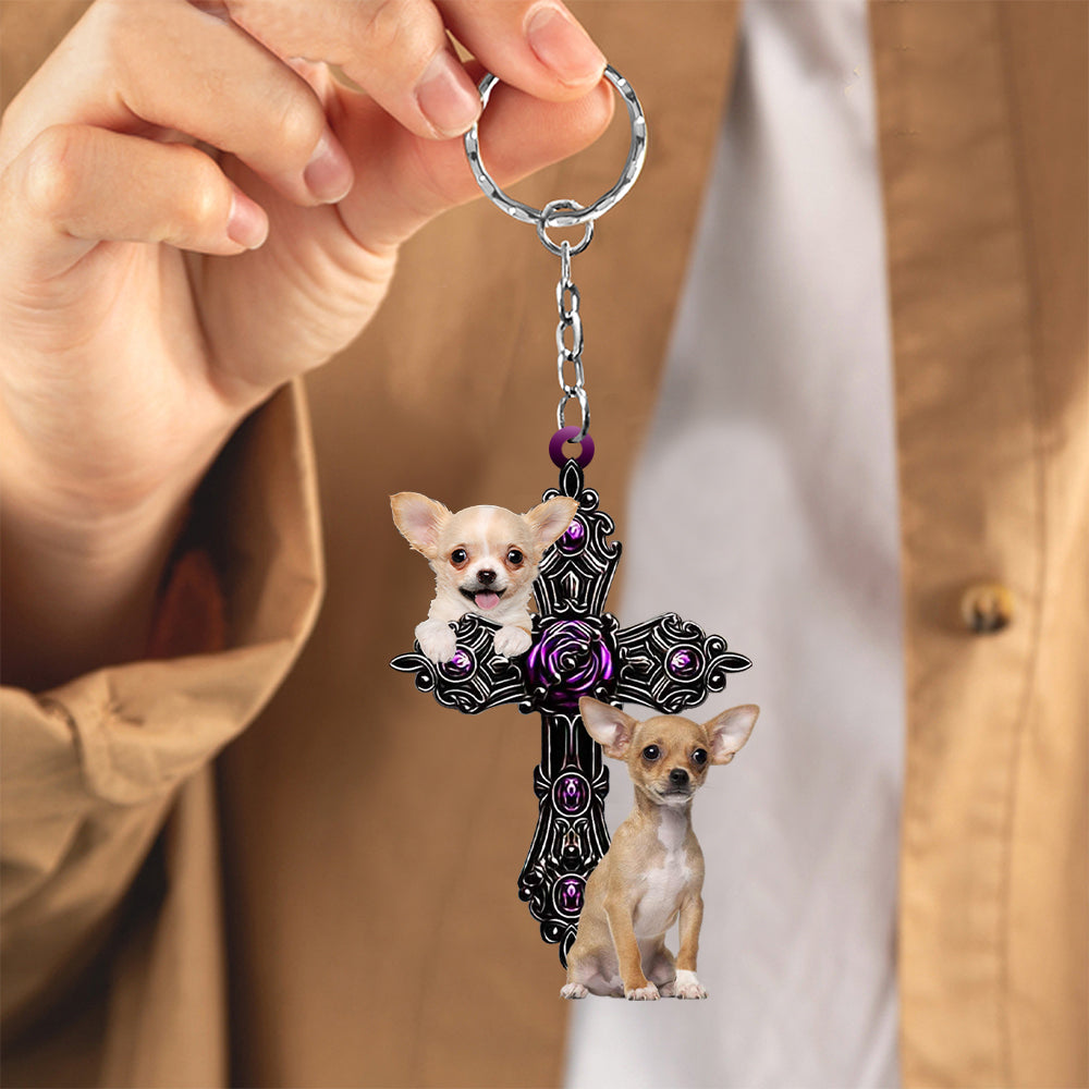 Cool Chihuahua Pray For God Acrylic Keychain Dog Keychain Coolspod
