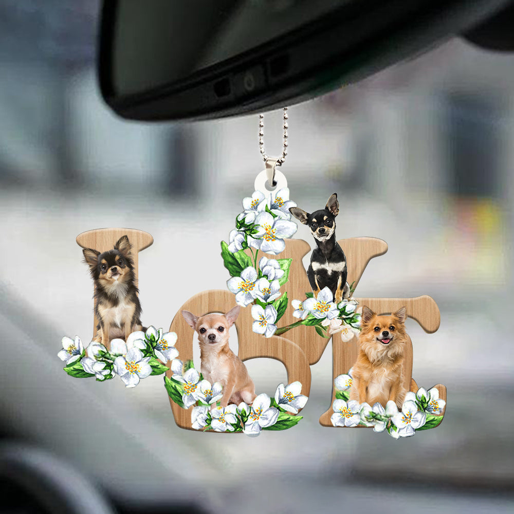 Chihuahua Love Flowers Dog Lover Car Hanging Ornament