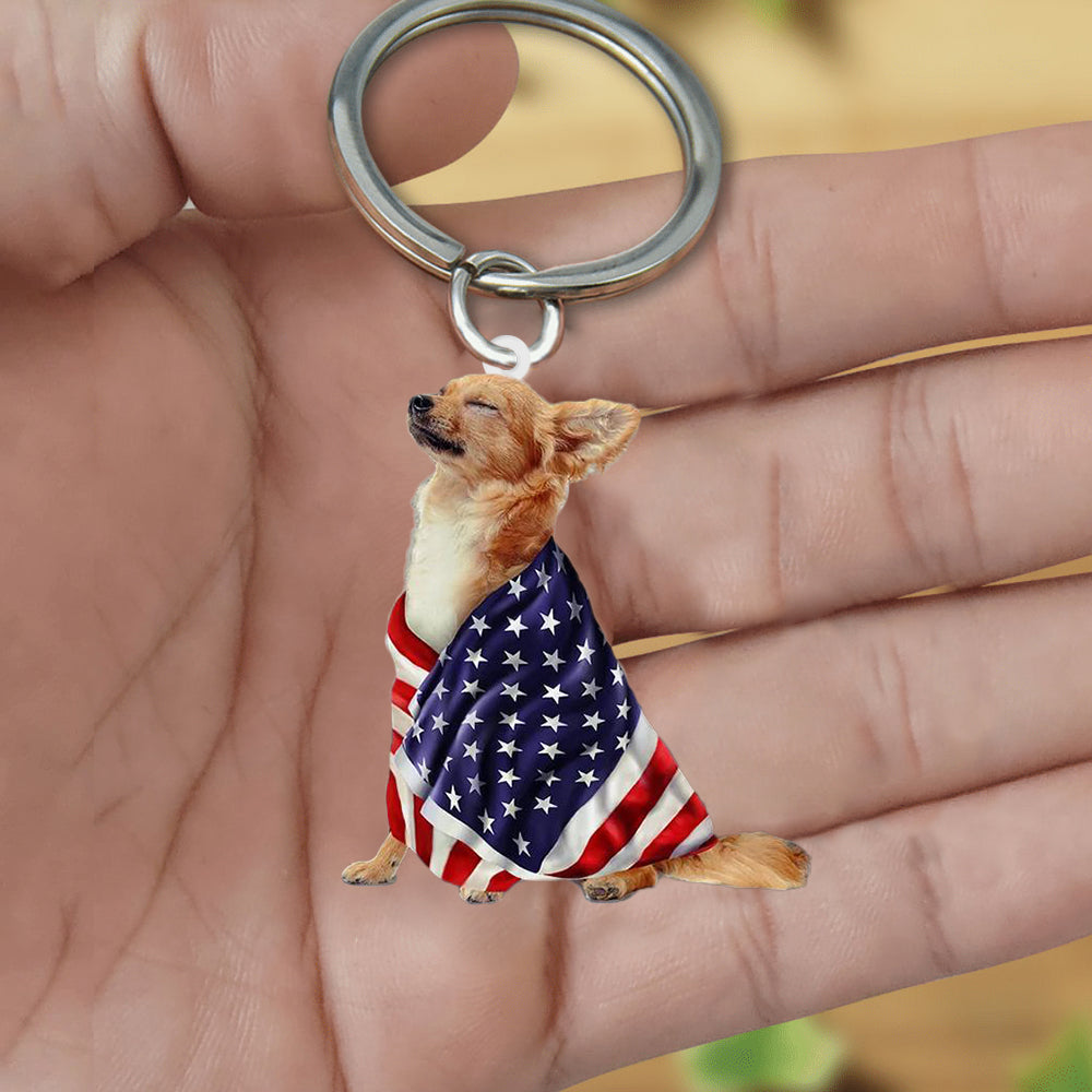 Chihuahua American Patriot Flag Acrylic Keychain