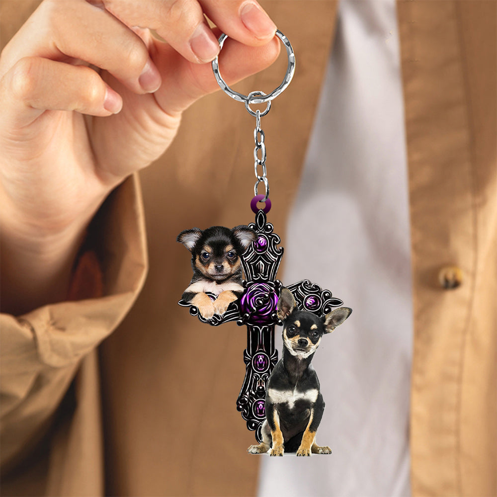 Chihuahua Pray For God Acrylic Keychain Dog Keychain Pet Keychain