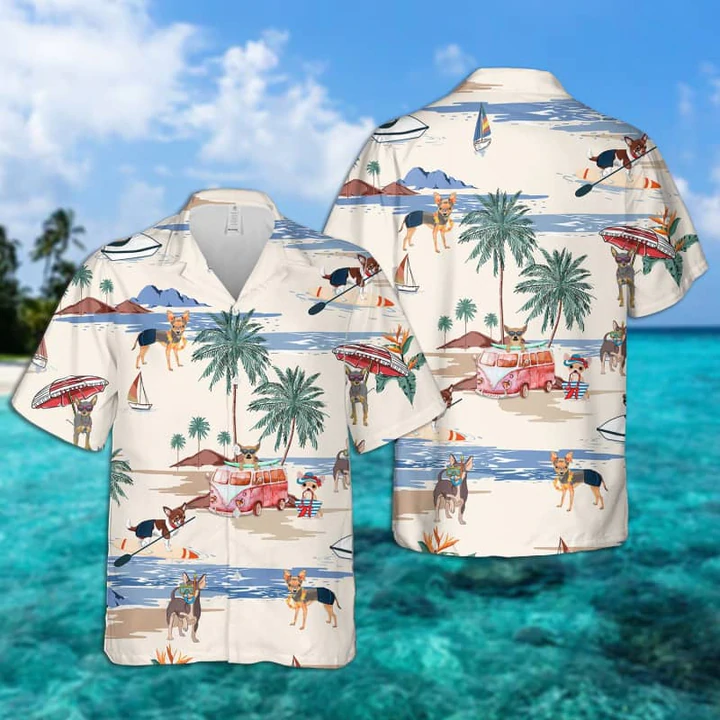 Chihuahua Summer Beach Hawaiian Shirt/ Hawaiian Shirts for Men Short Sleeve Aloha Beach Shirt
