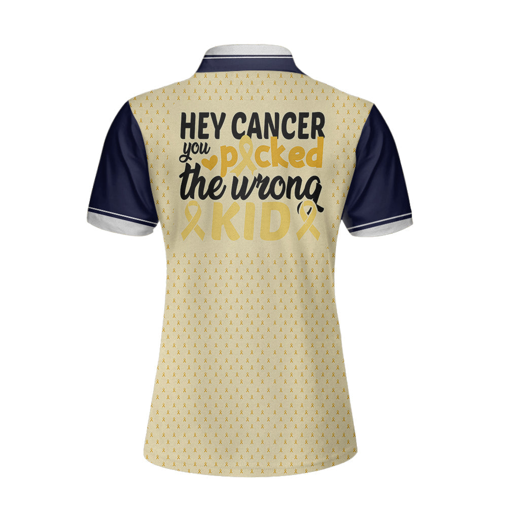 Childhood Cancer Picked The Wrong Kid Short Sleeve Women Polo Shirt/ Childhood Cancer Awareness Shirt Coolspod