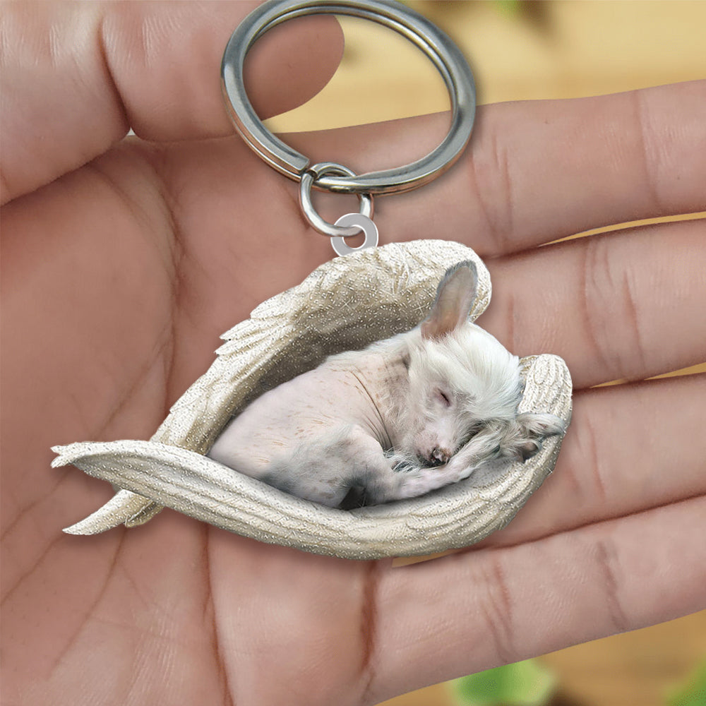 Chinese Crested Dog Sleeping Angel Acrylic Keychain Dog Sleeping keychain