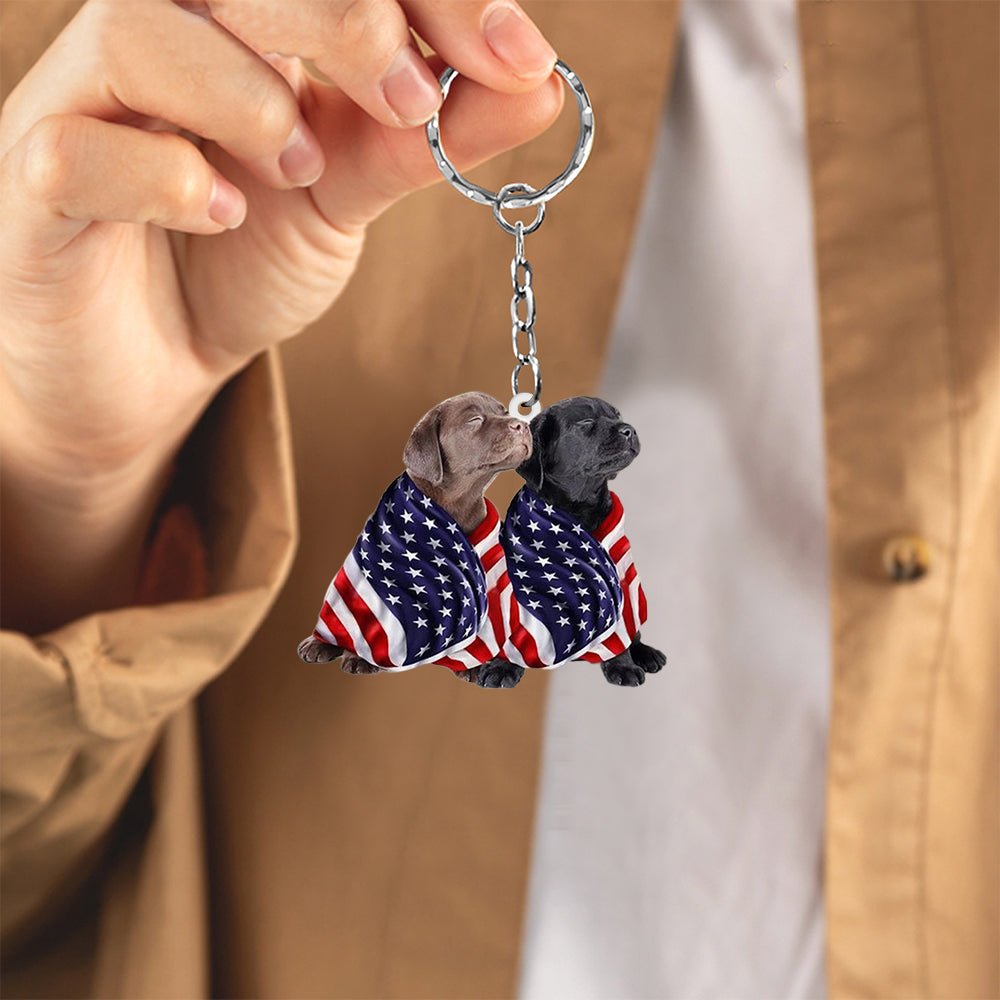 Chocolate And Black Labrador Retriever American Patriot Flag Acrylic Keychain