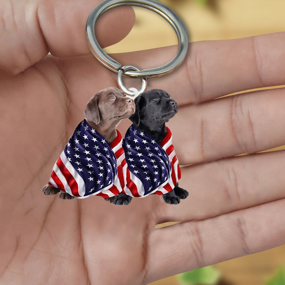 Chocolate And Black Labrador Retriever American Patriot Flag Acrylic Keychain