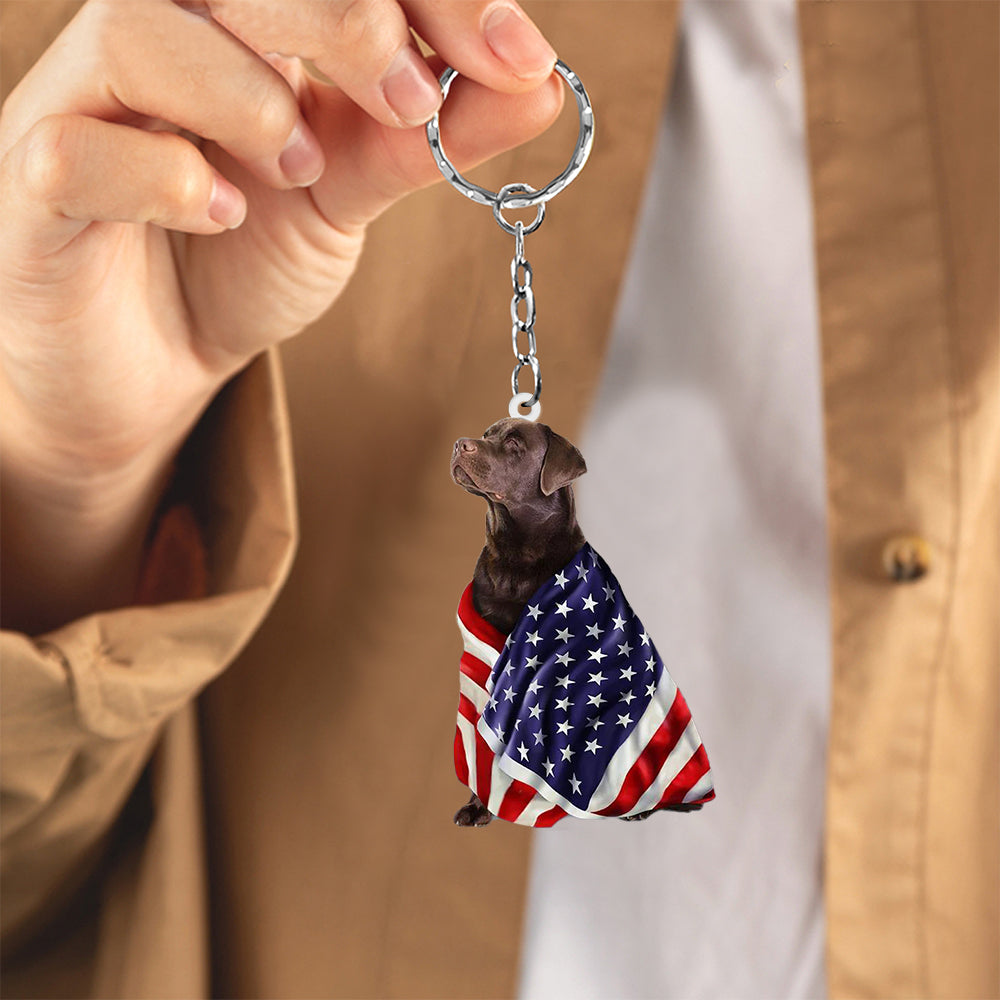 Chocolate Labrador American Patriot Flag Acrylic Keychain Dog Keychain