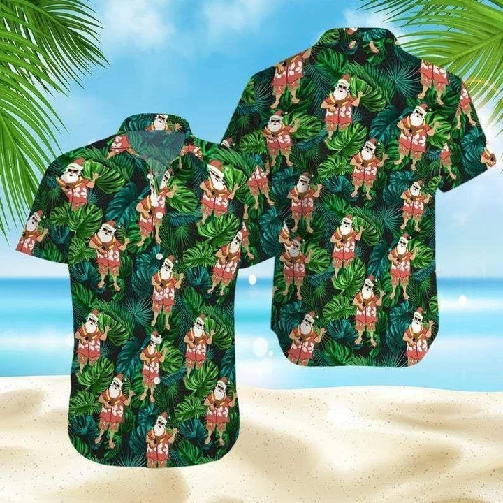 Christmas Santa Claus With Ukulele Vintage Hawaiian Shirt/ Short Sleeve Hawaiian Aloha Shirt for men