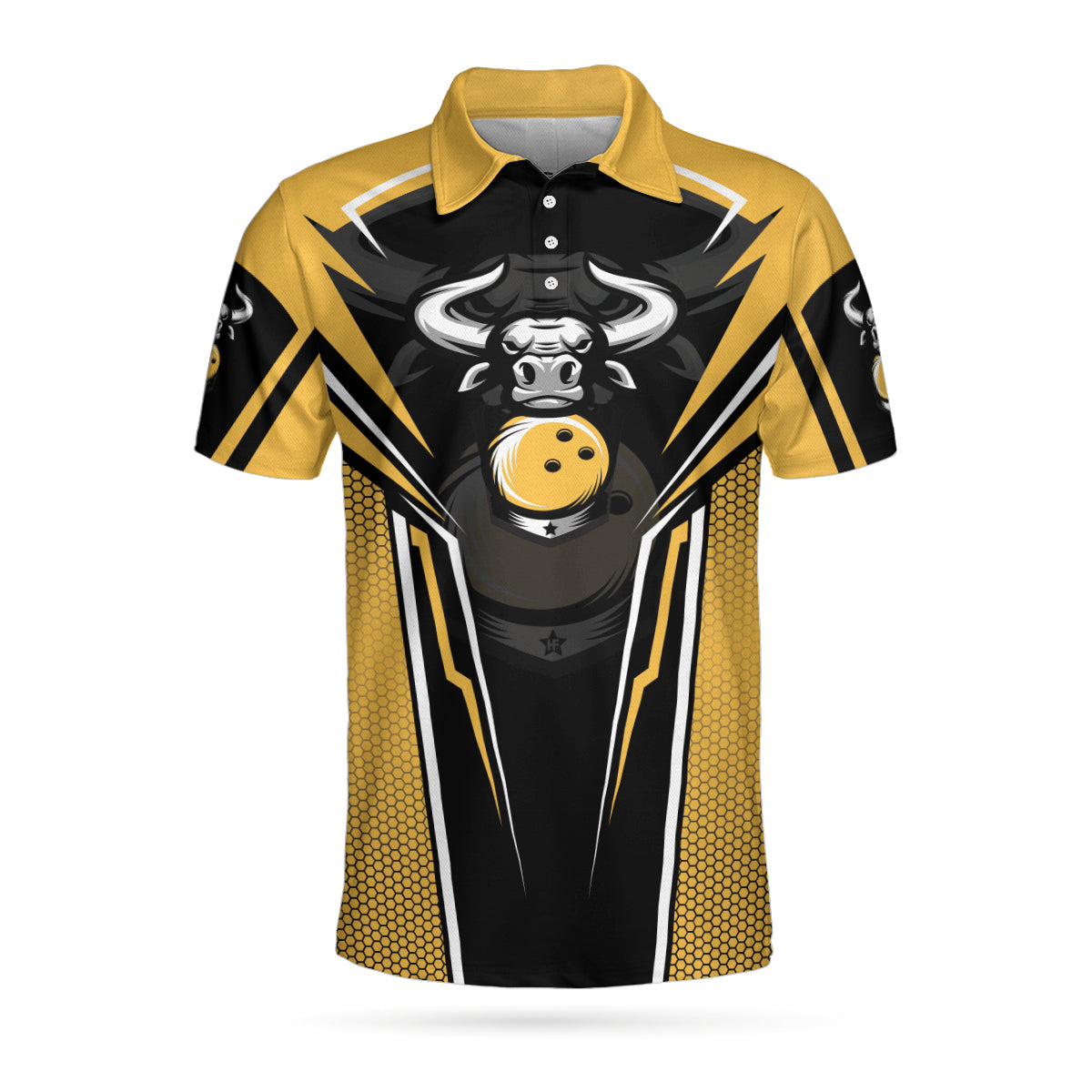 Clean Sweep Yellow Bull Bowling Short Sleeve Polo Shirt/ Digital Bowling Alley Polo Shirt/ Best Bowling Shirt For Men Coolspod