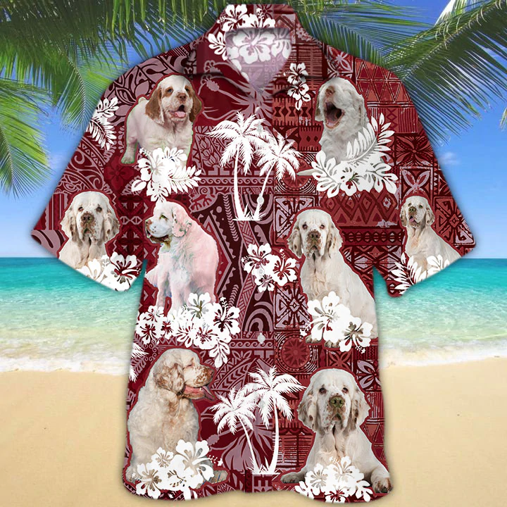 Clumber Spaniel Red Hawaiian Shirt/ Gift for Dog Lover Shirts/ Animal Summer Shirts/ Hawaiian Shirt Men
