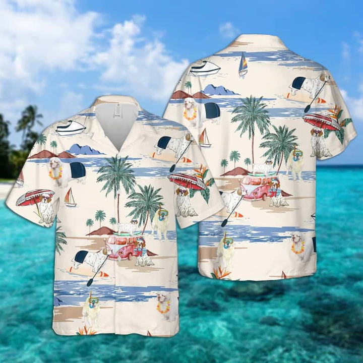 Clumber Spaniel Summer Beach Hawaiian Shirt/ Hawaiian Shirts for Men Short Sleeve Aloha Beach Shirt