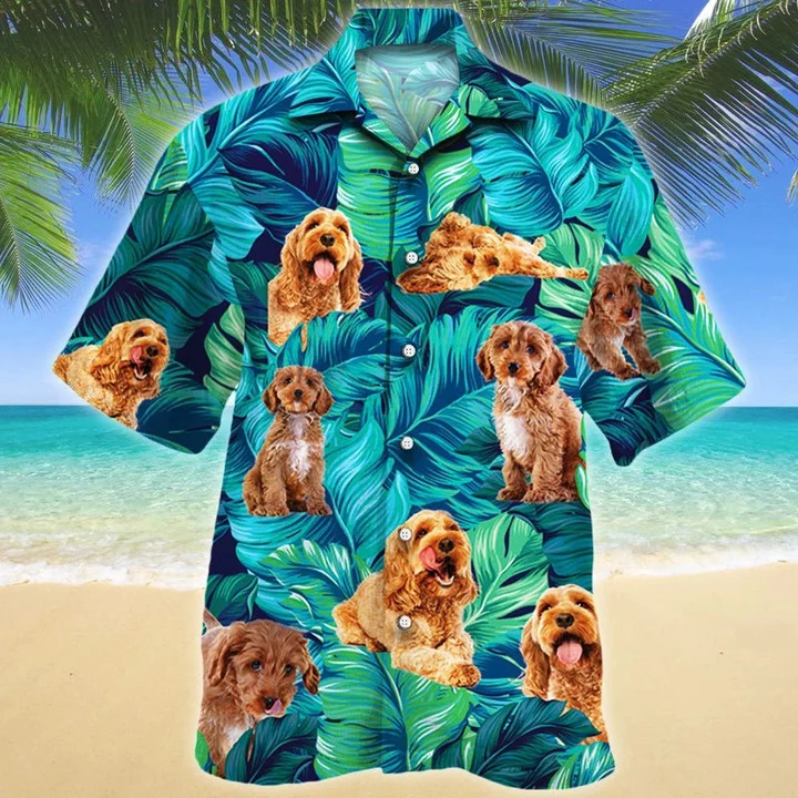 Cockapoo Dog Lovers Gift Summer Beach Palm Tree Pattern Hawaiian Shirt