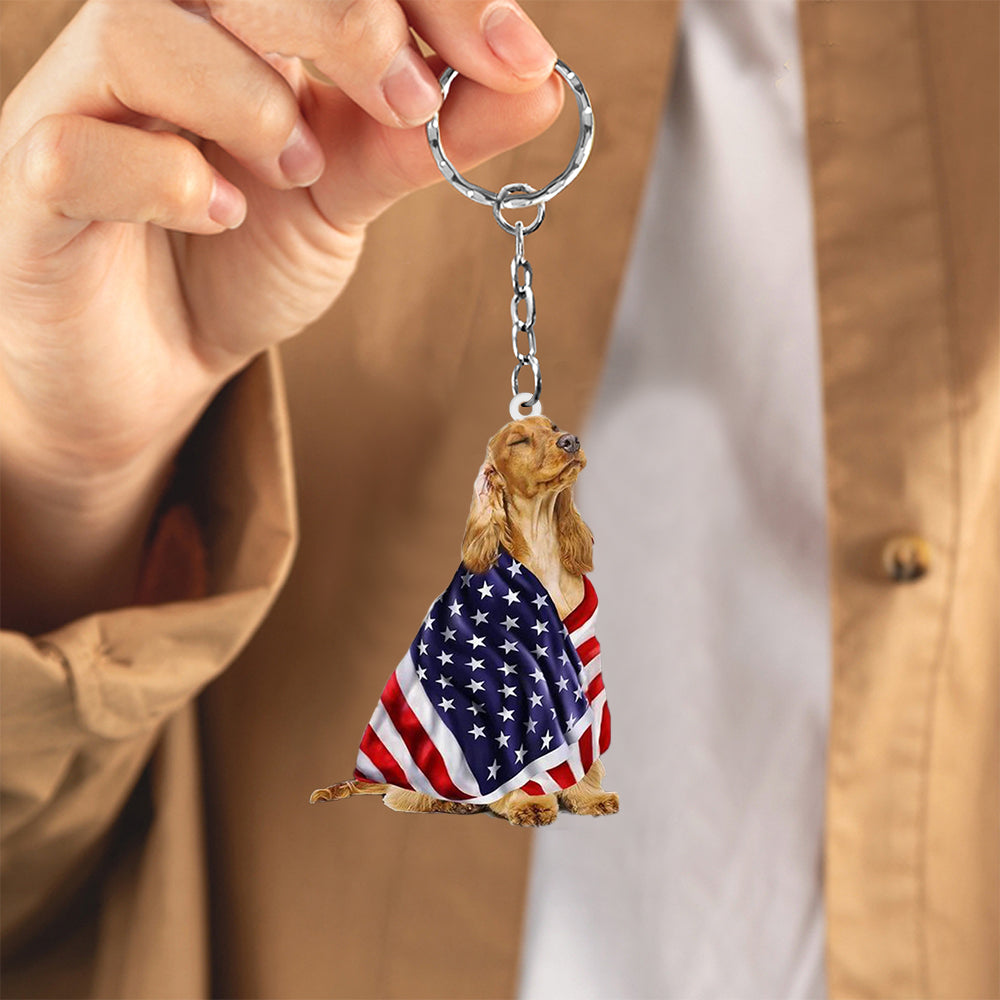 Cocker Spaniel American Patriot Flag Acrylic Keychain