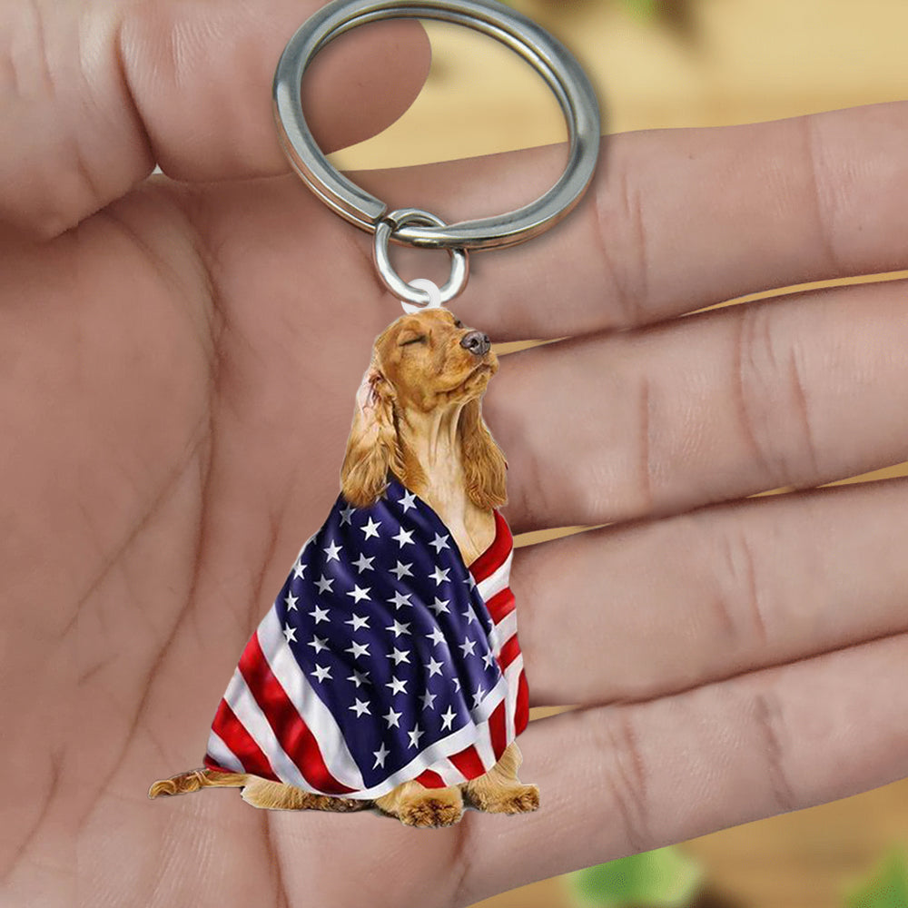 Cocker Spaniel American Patriot Flag Acrylic Keychain