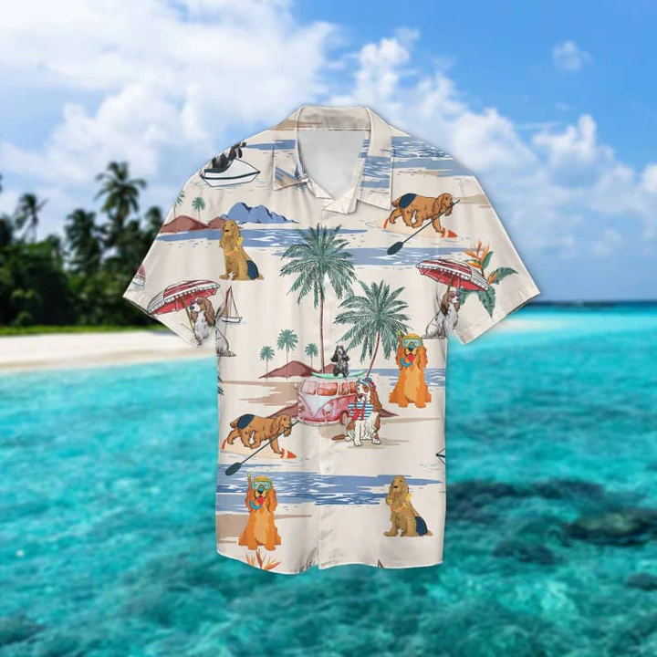 Cocker Spaniel Summer Beach Hawaiian Shirt/ Hawaiian Shirts for Men Short Sleeve Aloha Beach Shirt