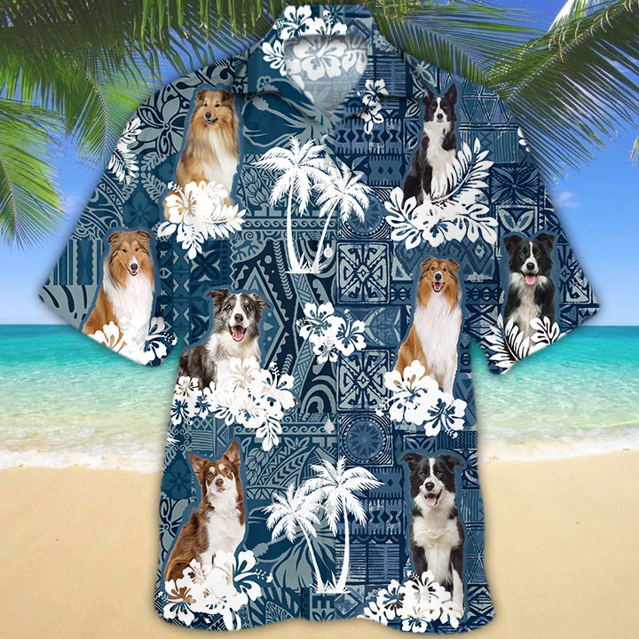 Personalized Dog Aloha Shirt/ Collie Hawaiian Shirt/ Flowers Aloha Shirt For Dog Lovers