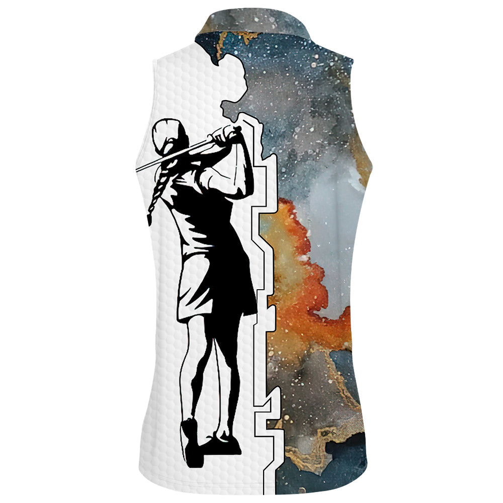 Color Pattern Golf For Women Sleeveless & Zipper Polo Shirt For Woman